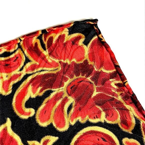 Jeannene Booher Silk Jacquard Scarf Black Red Gold Paisley Floral Hand Rolled - Picture 13 of 14